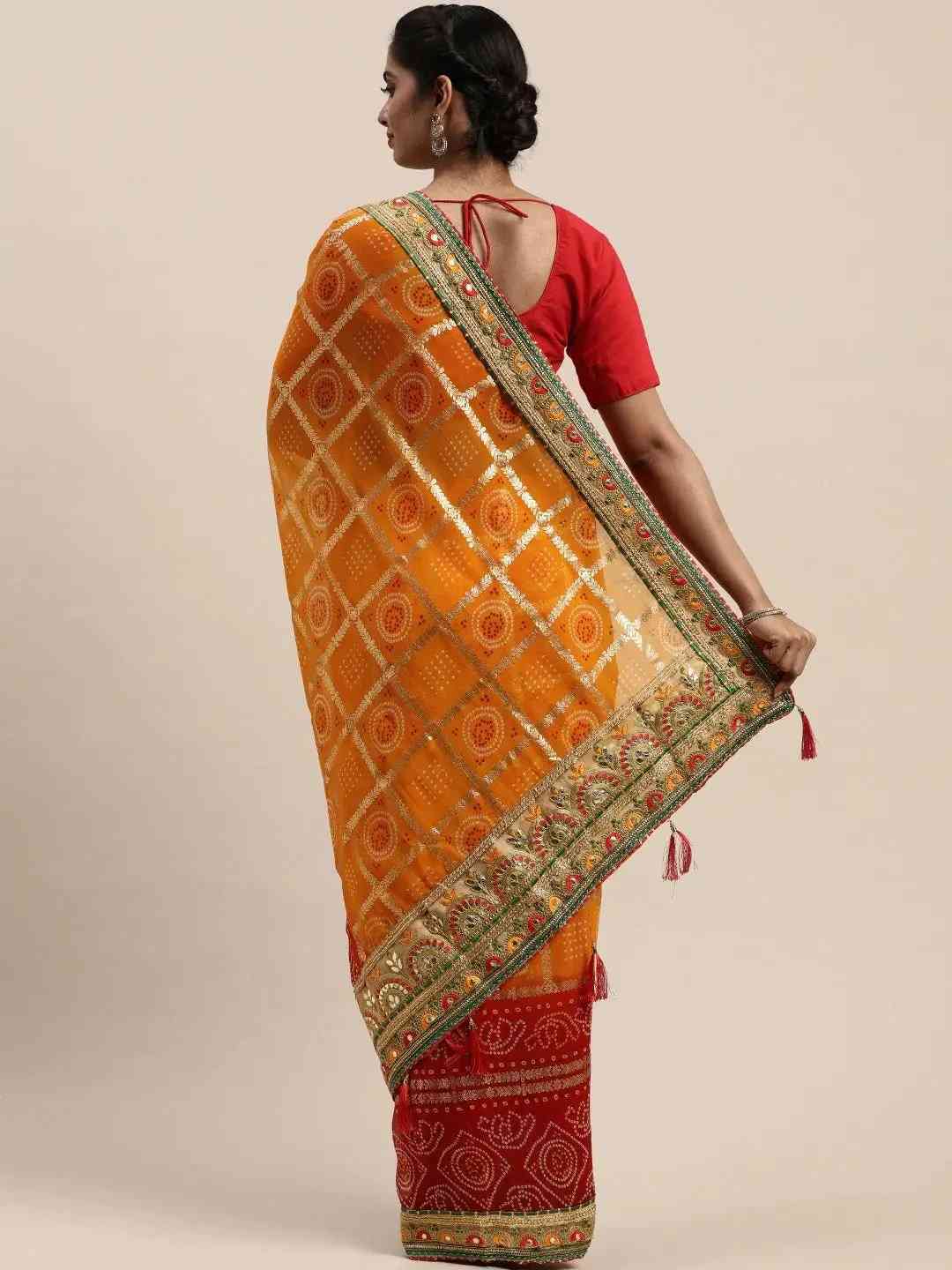 Poly Chiffon Foil & Bandhej Print Festive Saree