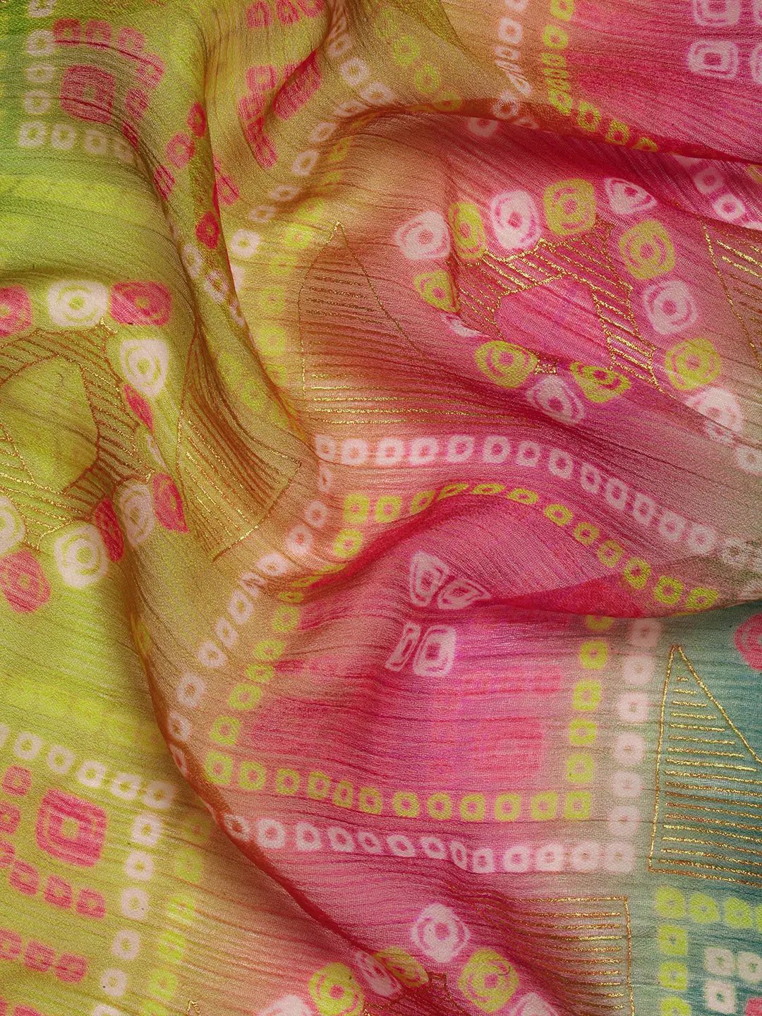 Chiffon Bandhani Saree With Foil Print Work 