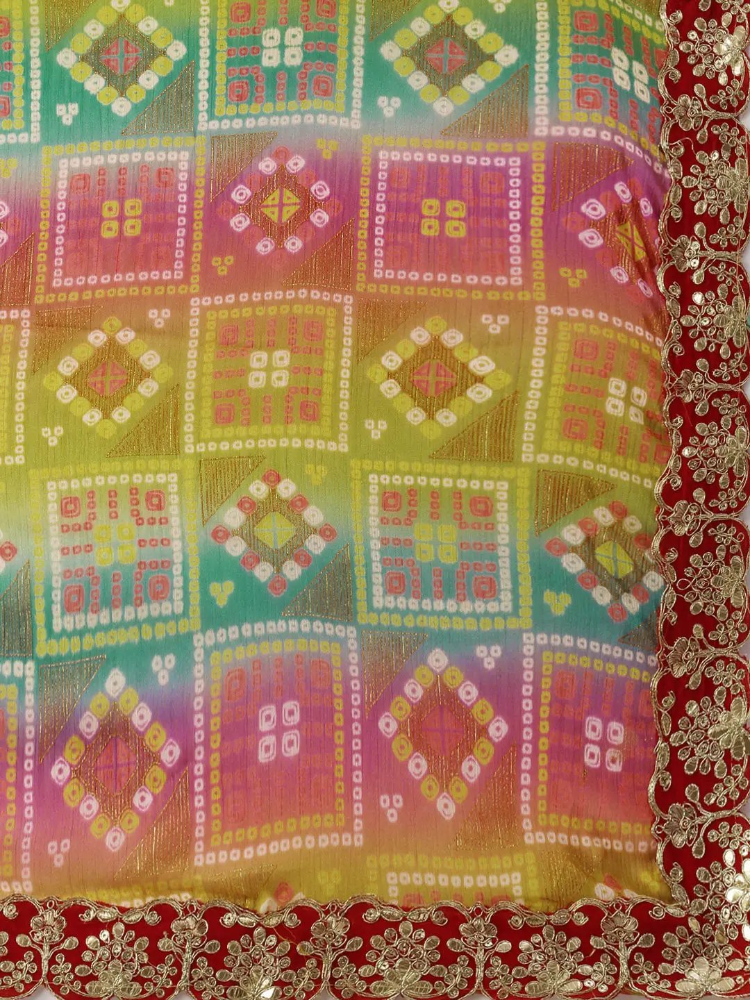 Chiffon Bandhani Saree With Foil Print Work 