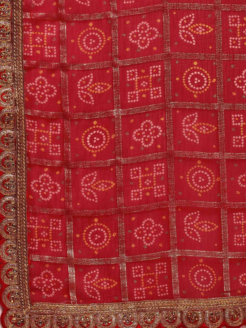Poly Georgette Bandhani Saree With Lace Work On Border