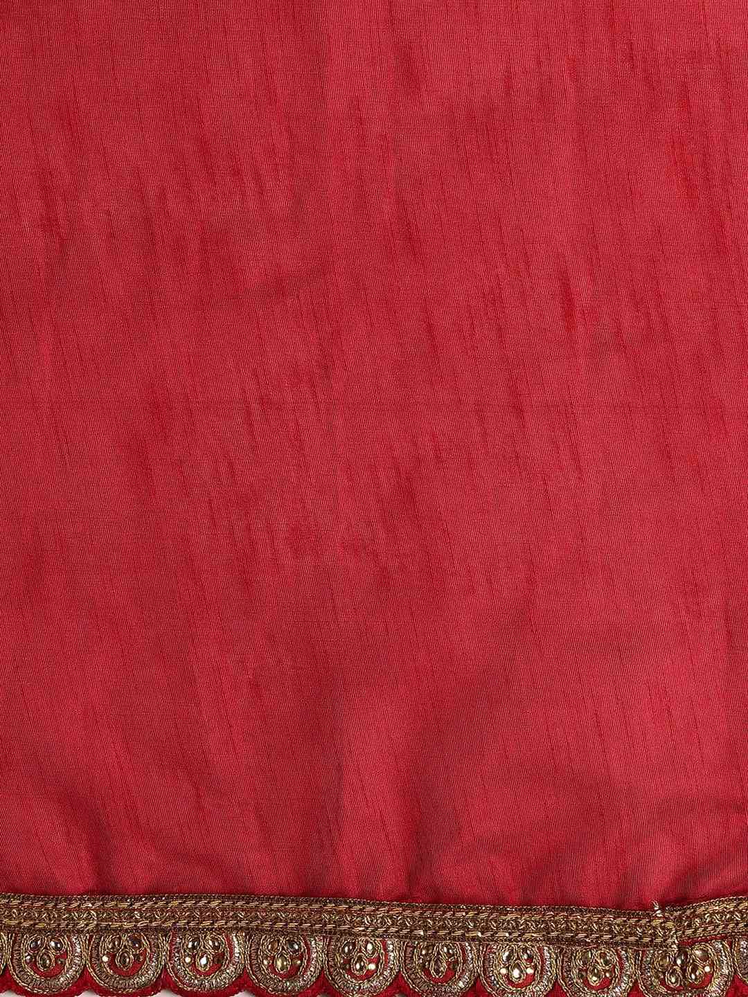 Poly Georgette Bandhani Saree With Lace Work On Border