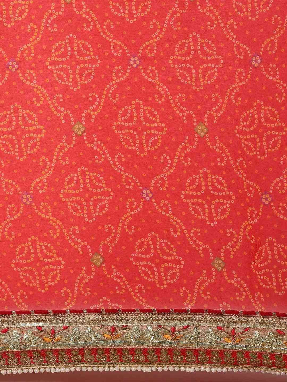 Bandhej Print Poly Chiffon Gota Patti Work Saree