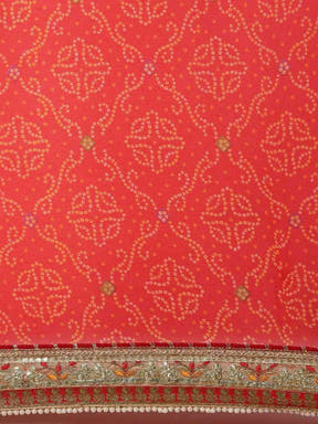 Bandhej Print Poly Chiffon Gota Patti Work Saree