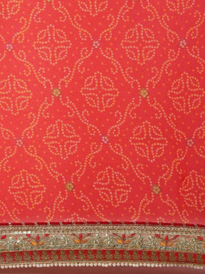 Bandhej Print Poly Chiffon Gota Patti Work Saree