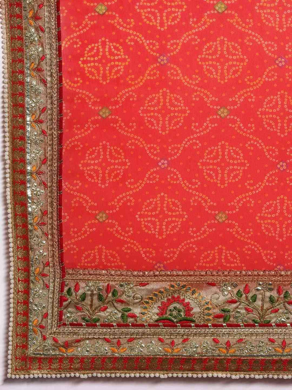 Bandhej Print Poly Chiffon Gota Patti Work Saree