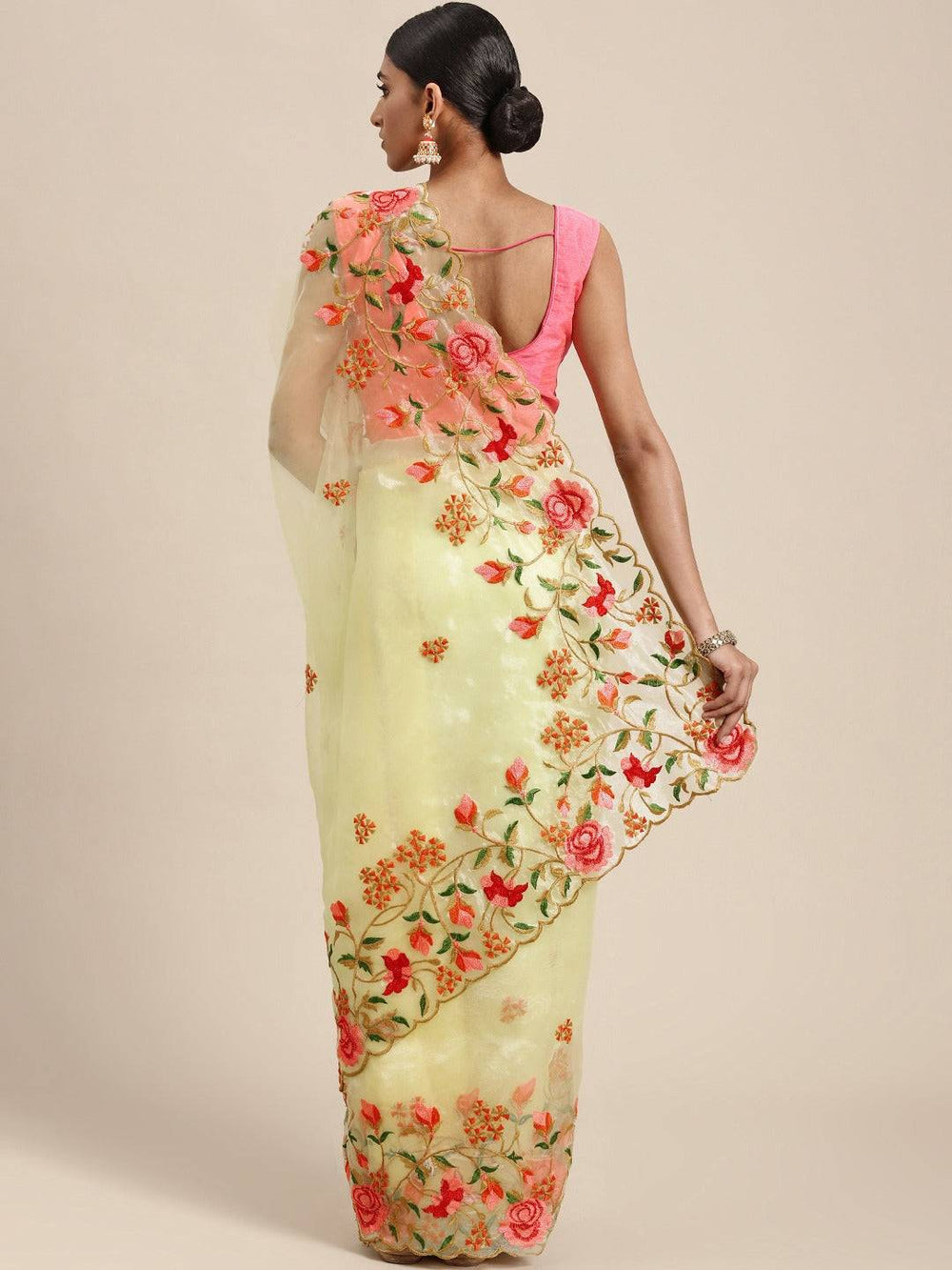 Soft Orgenza Embroidered Foil Print Saree