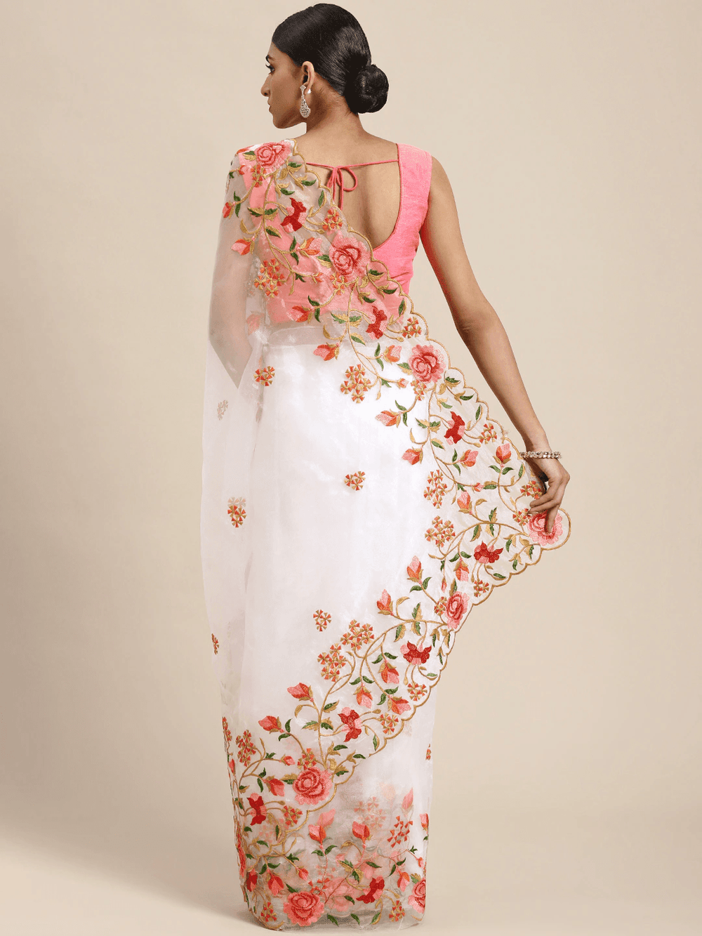 Soft Orgenza Embroidered Foil Print Saree