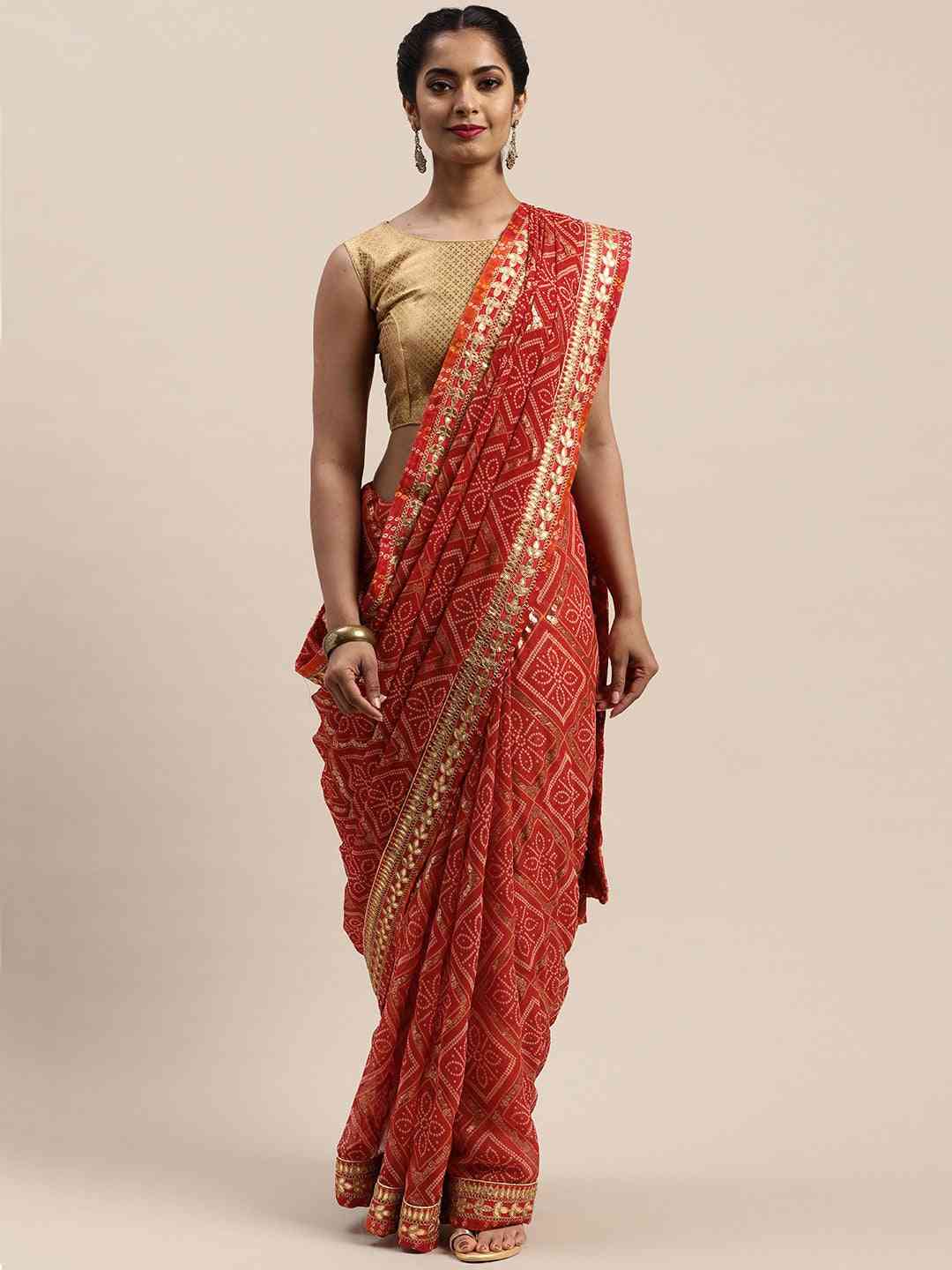 Poly Chiffon Gota Patti Work Saree