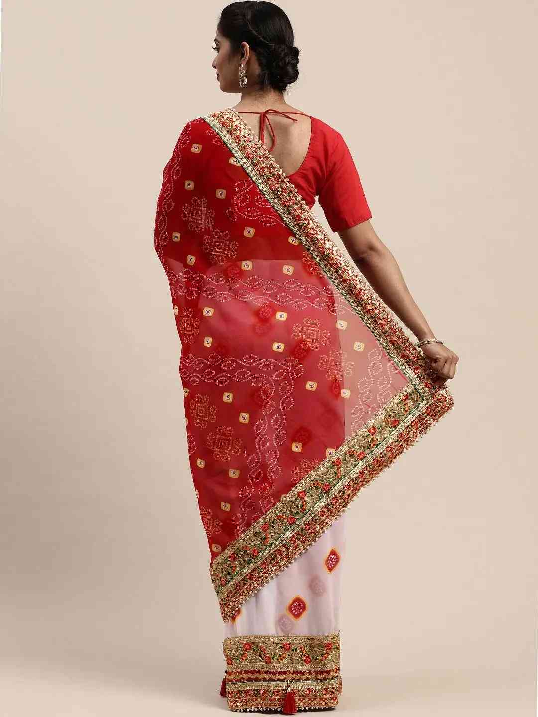 Half-Half Poly Chiffon Bandhani Print Saree 