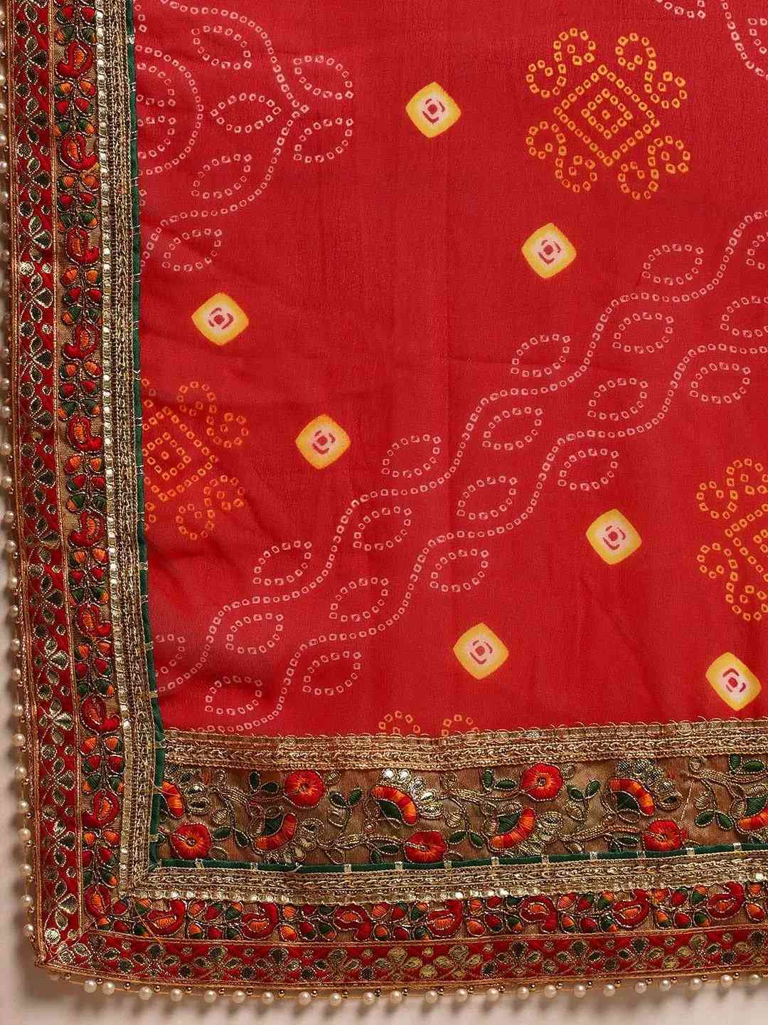 Half-Half Poly Chiffon Bandhani Print Saree 