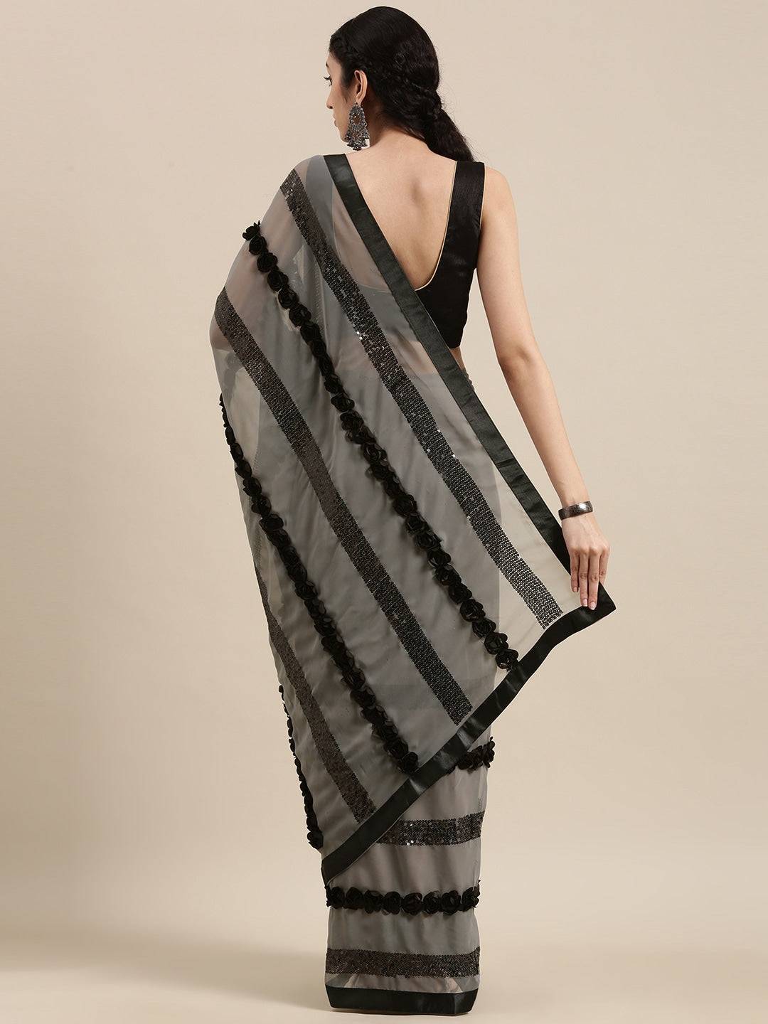  Poly Georgette Ribbon 3D Work Saree