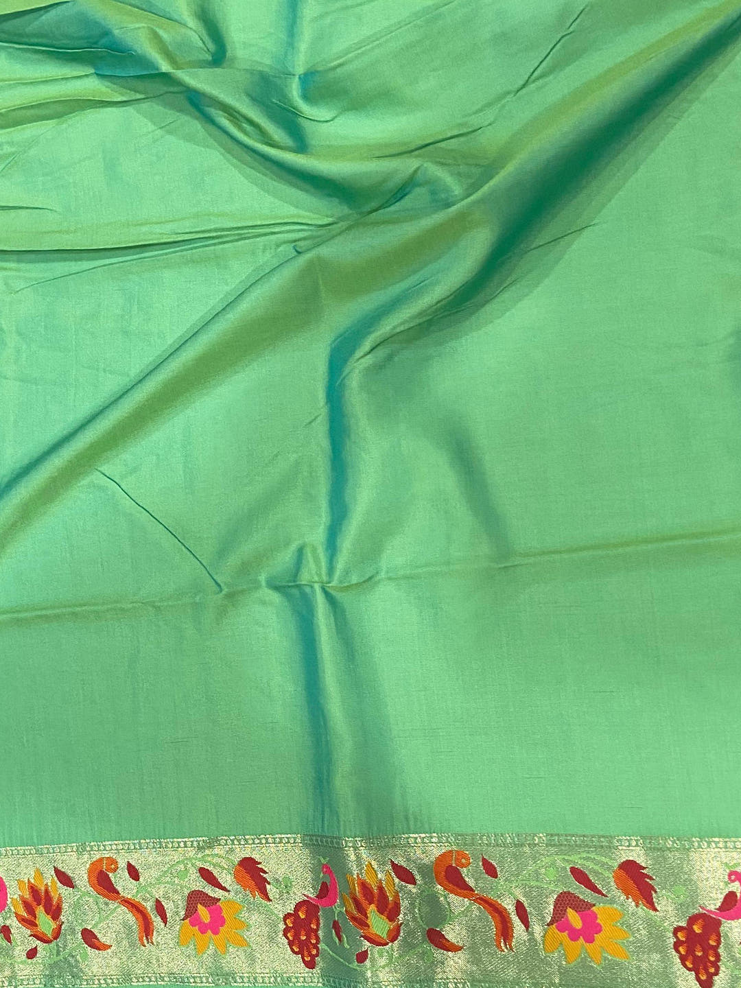 Olive Silk Blend Woven Zari Work Paithani Saree

