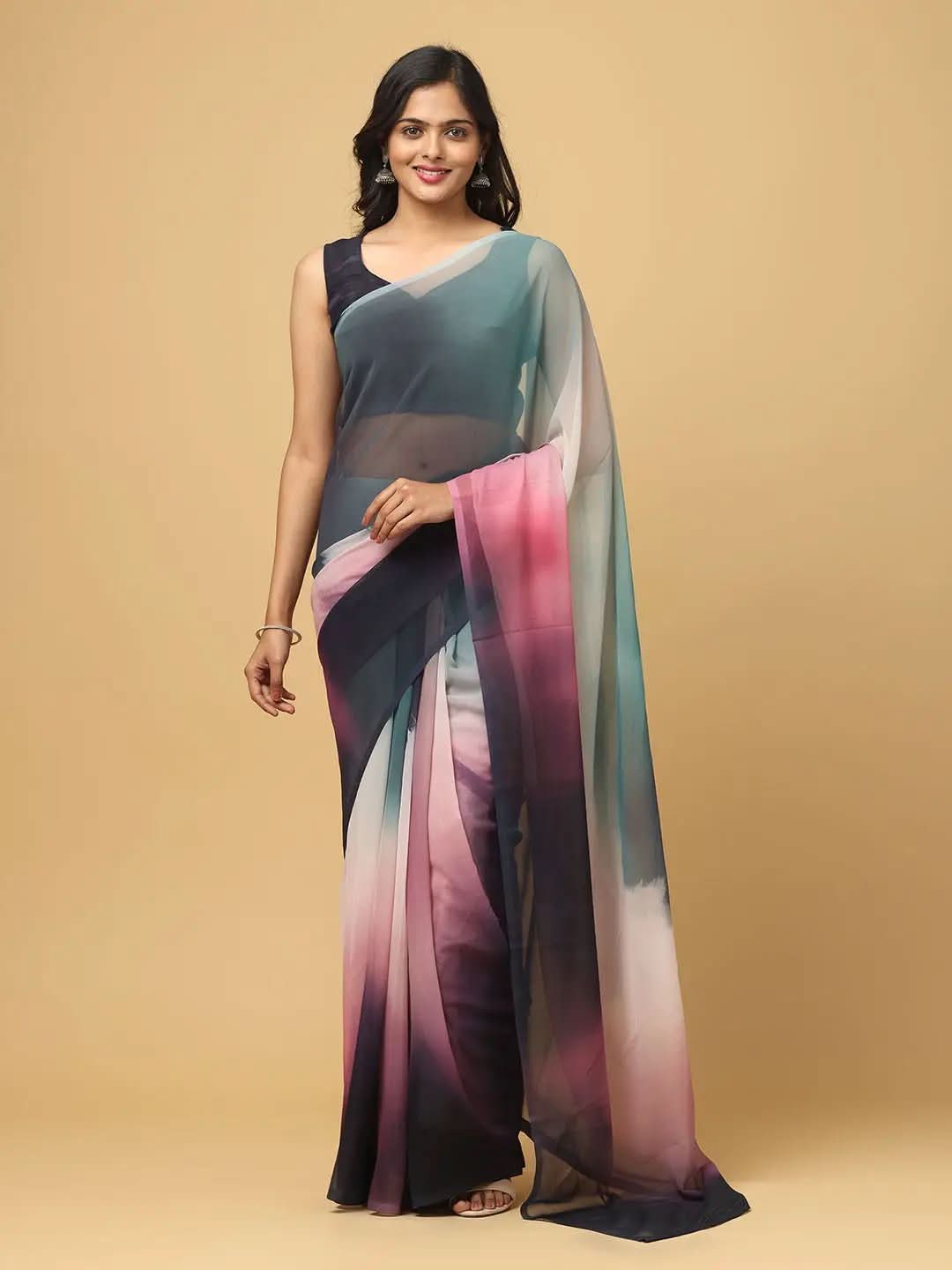  Ombre Soft Georgette Digital Print Party Wear Saree