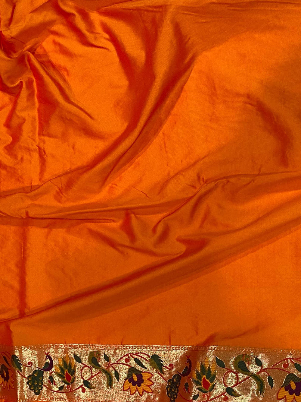 Orange Silk Blend Woven Zari Work Paithani Saree

