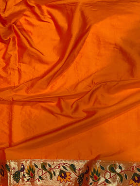 Orange Silk Blend Woven Zari Work Paithani Saree


