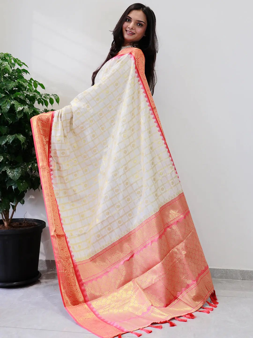Divine soft silk Gadwal saree with intricate temple border