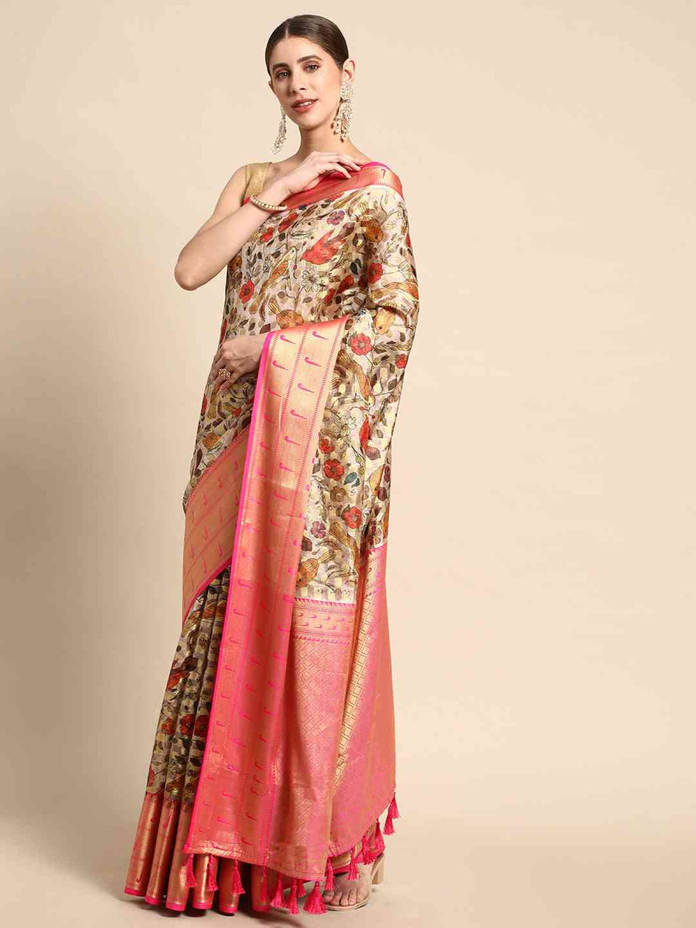  Cream Colour Pure Organza Banarasi Zari Work Saree