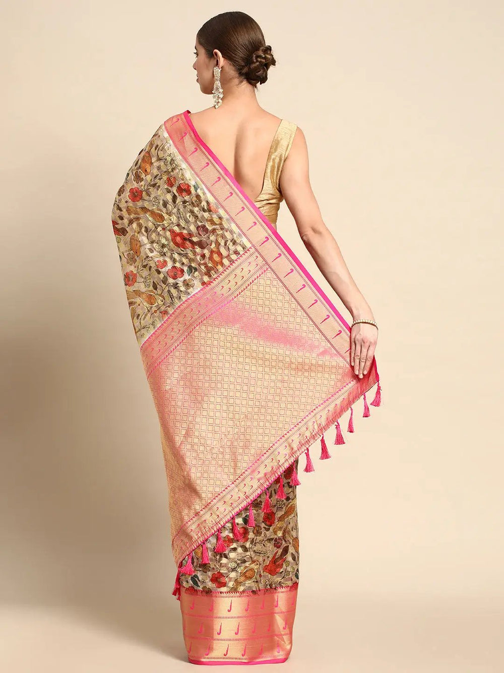  Cream Colour Pure Organza Banarasi Zari Work Saree