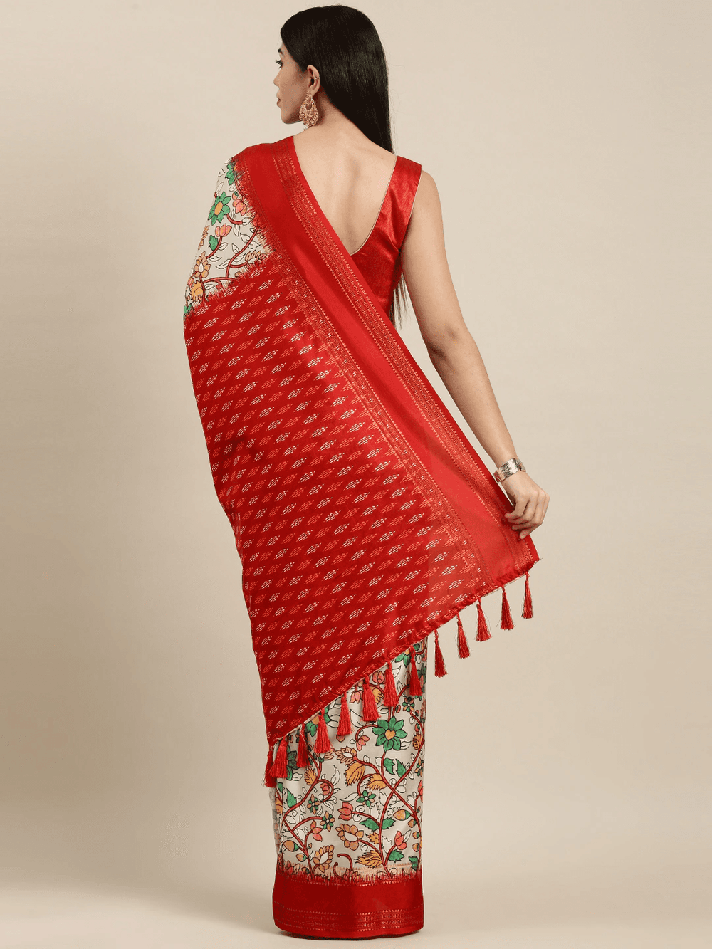 Soft Silk Kalamkari Saree With Digital Flower Print