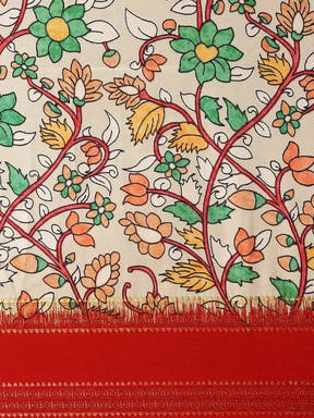 Soft Silk Kalamkari Saree With Digital Flower Print