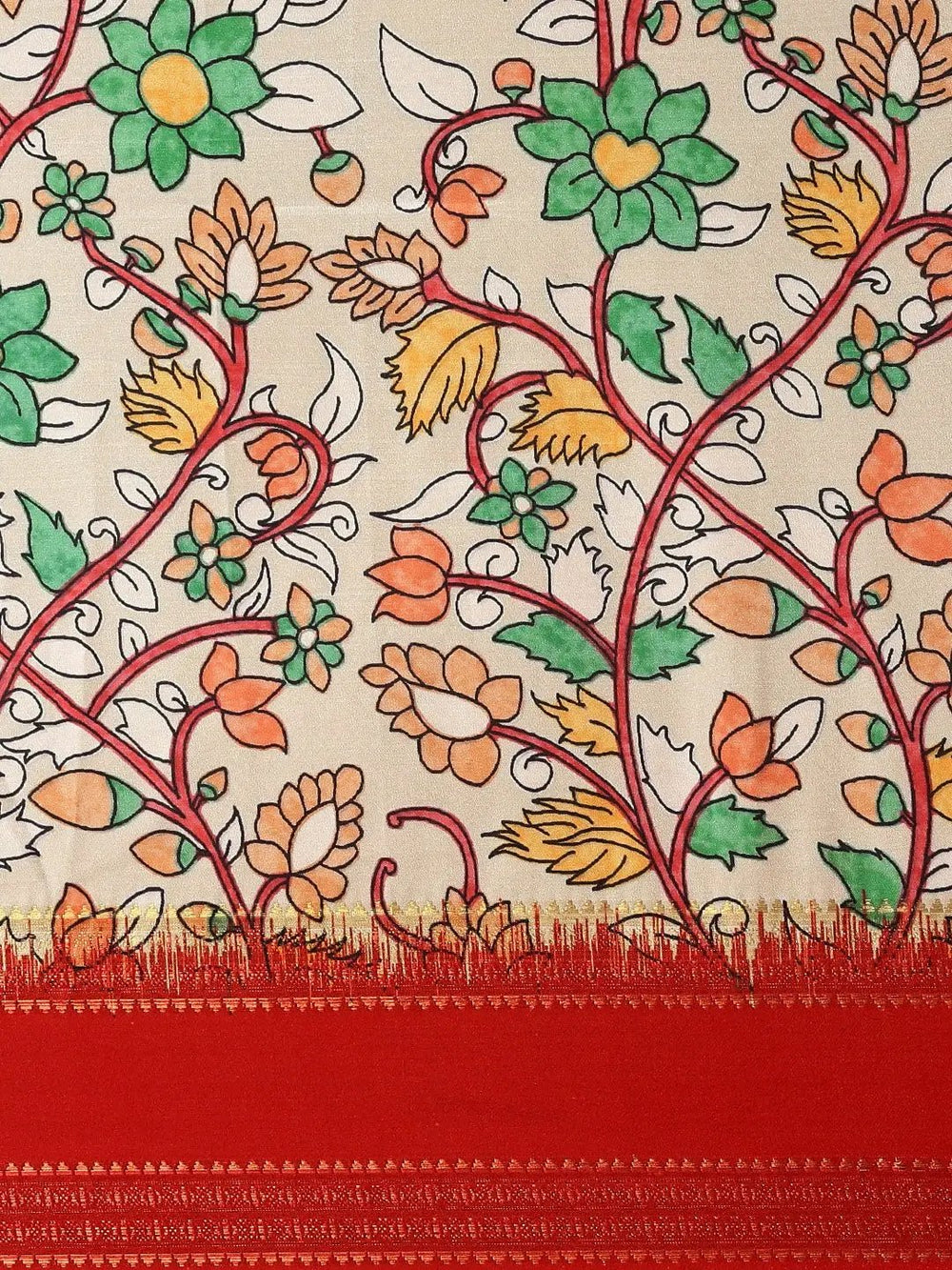 Soft Silk Kalamkari Saree With Digital Flower Print