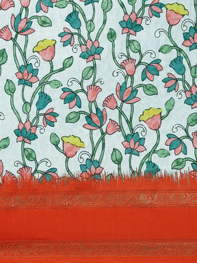 Soft Silk Kalamkari Saree With Digital Flower Print