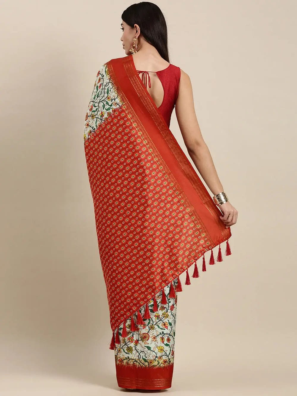 Soft Silk Kalamkari Saree With Digital Flower Print