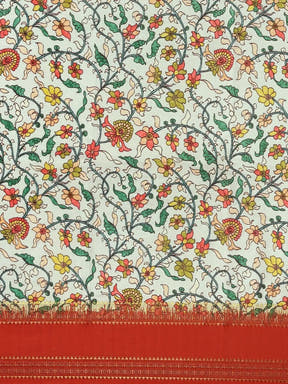 Soft Silk Kalamkari Saree With Digital Flower Print