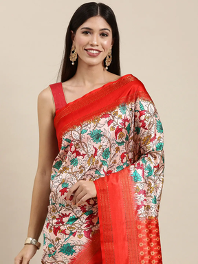 Soft Silk Kalamkari Saree With Digital Flower Print