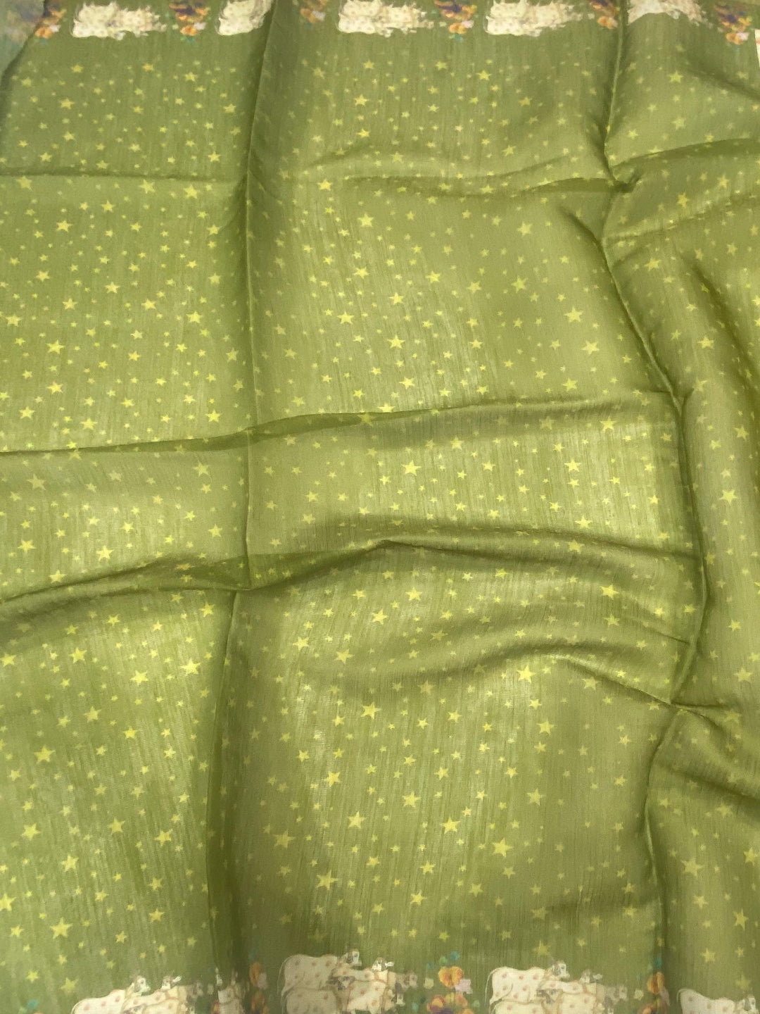 Green Chanderi Pichwai Print Saree