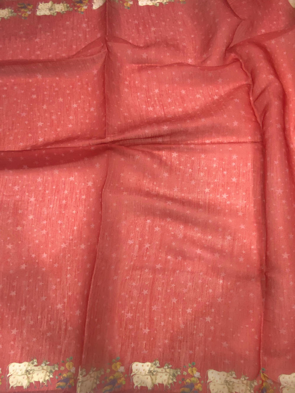 Red Chanderi Pichwai Print Saree