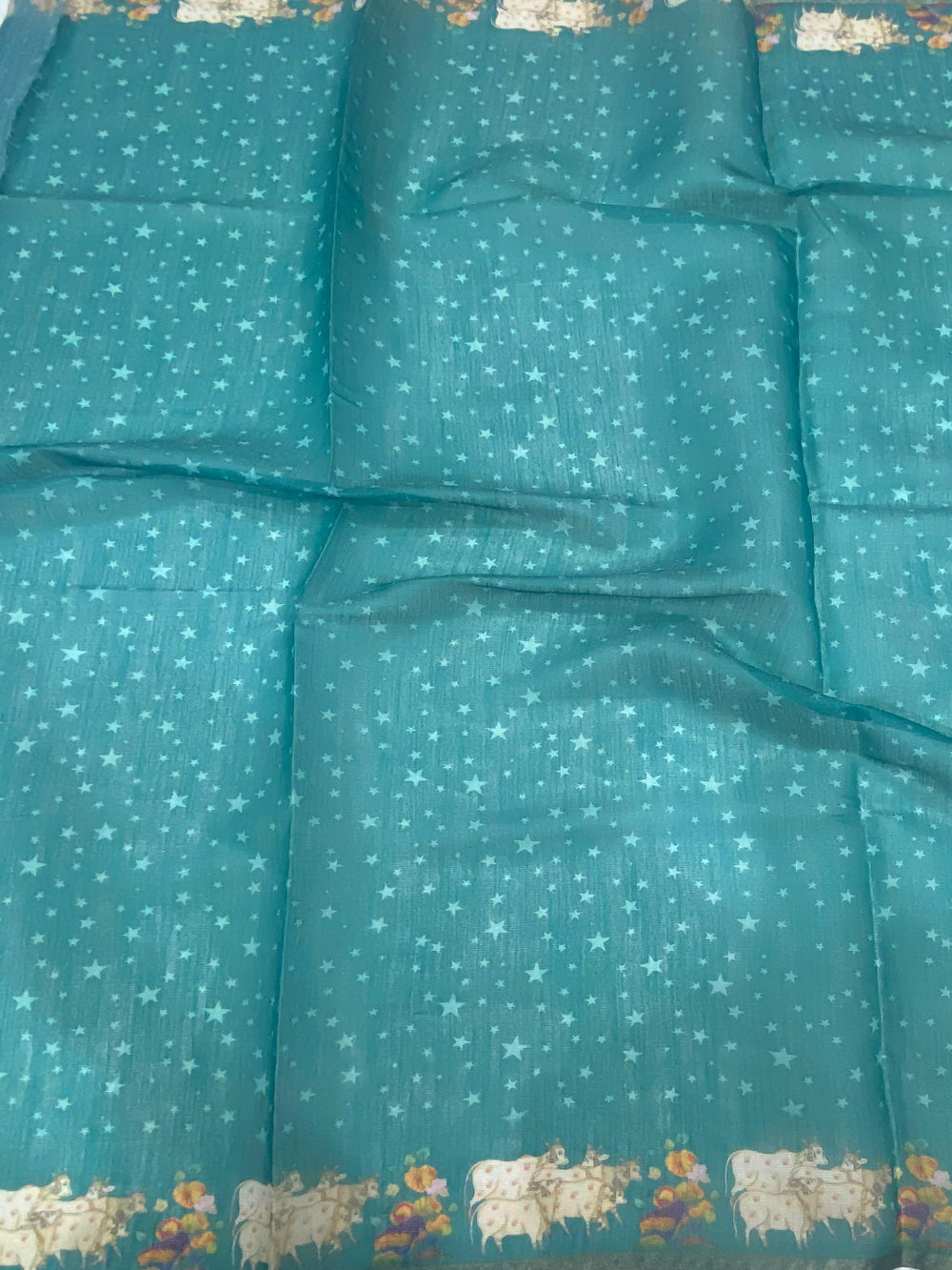 Sky Blue Chanderi Pichwai Print Saree