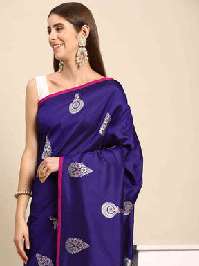 Stylish Indigo Colour Pure Banarasi Zari Silk Saree 