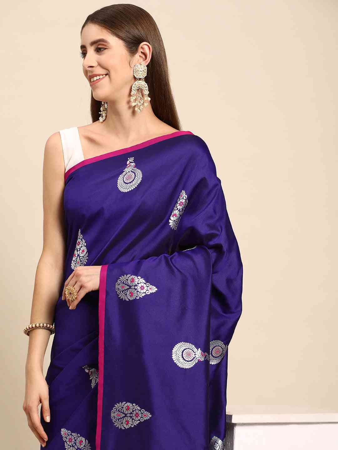 Stylish Indigo Colour Pure Banarasi Zari Silk Saree 
