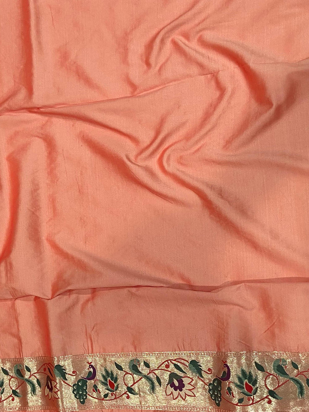 Peach Silk Blend Woven Zari Work Paithani Saree

