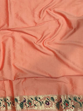 Peach Silk Blend Woven Zari Work Paithani Saree

