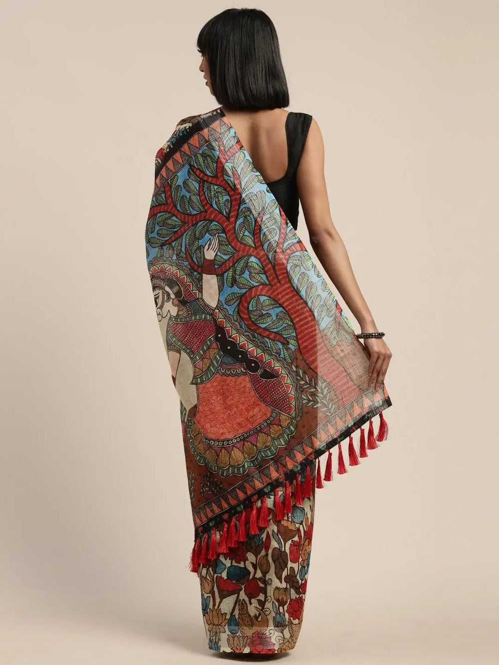 Latest Cream Colour Kalamkari Saree With Border