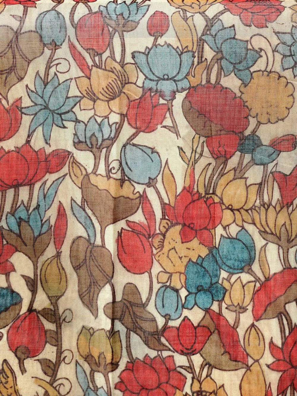 Latest Cream Colour Kalamkari Saree With Border