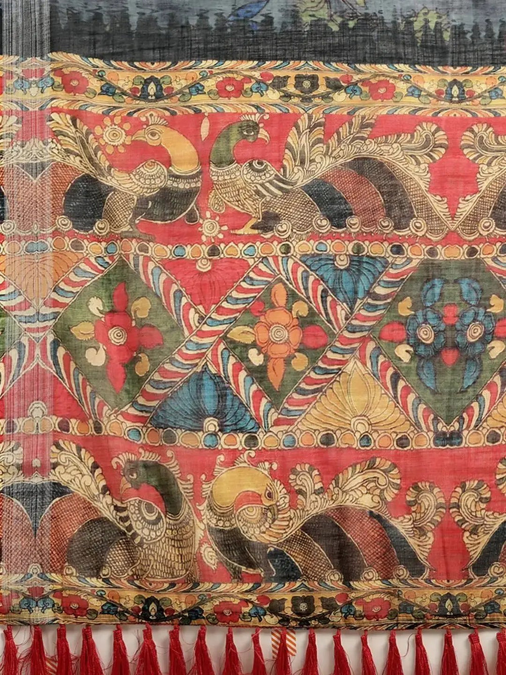 Stylish Kalamkari Printed Saree with Woven Design Border