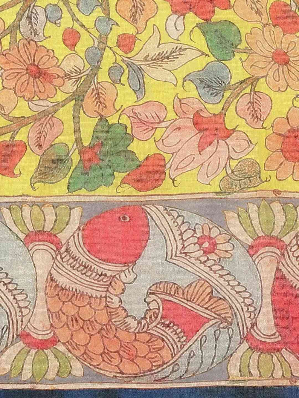 Pure Linen Pen Kalamkari Digital Print Saree