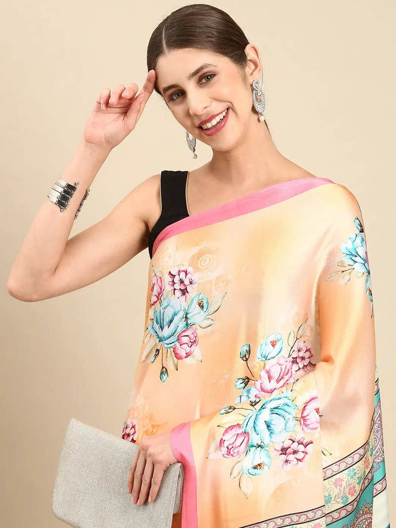 Soft Satin Georgette Pastel Colour Party Wear Saree