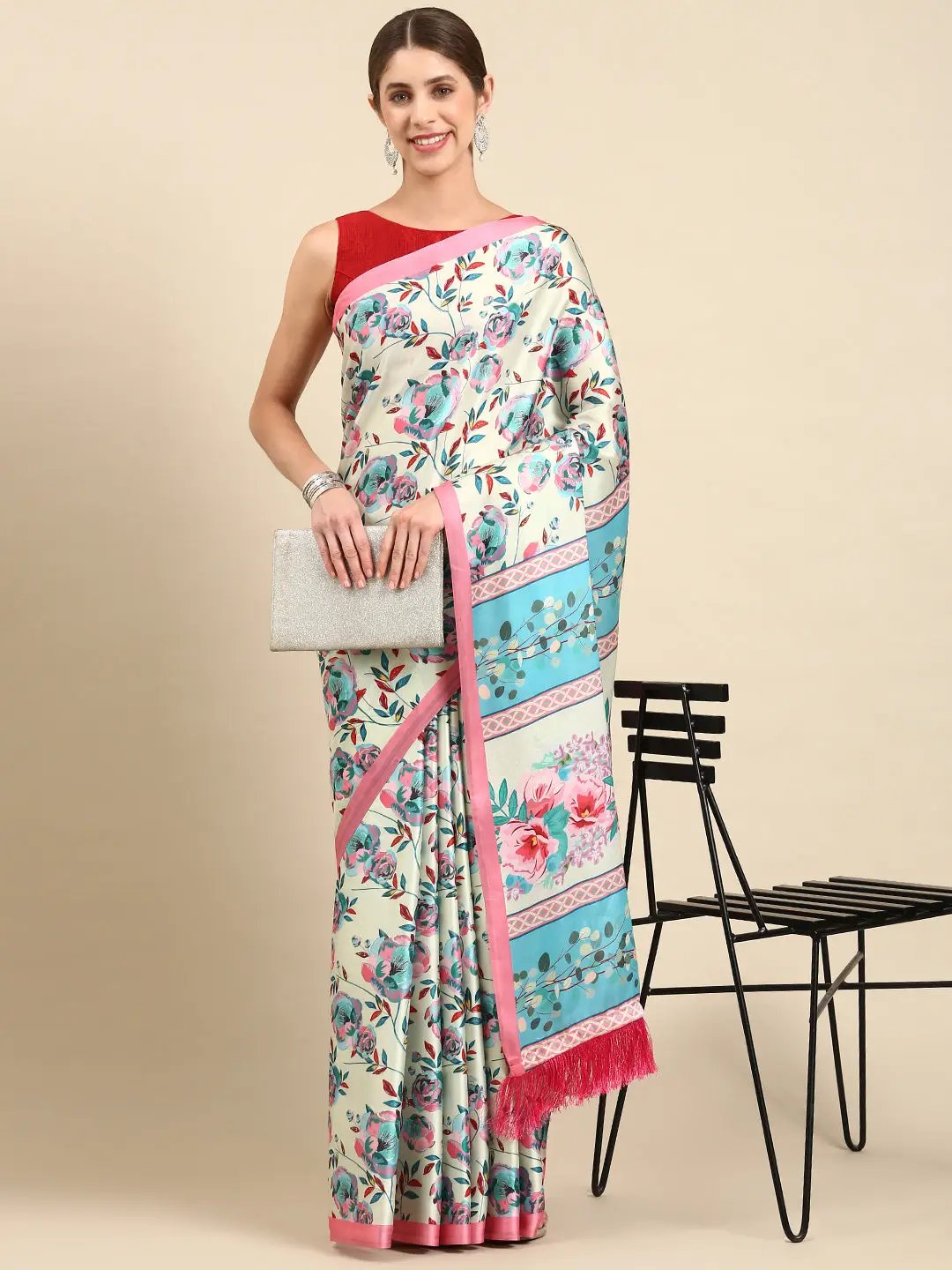 Soft Satin Georgette Pristel Colour Party Wear Saree