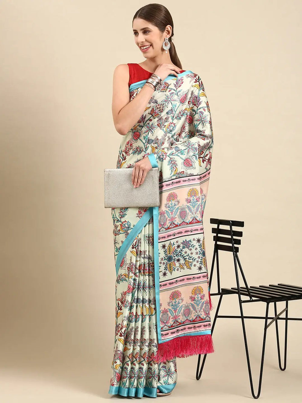 Soft Satin Georgette Pristel Colour Party Wear Saree