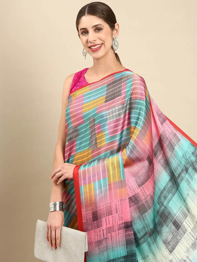 Soft Satin Georgette Pastel Colour Party Wear Saree