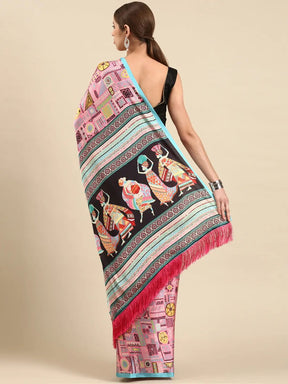 Soft Satin Georgette Pristel Colour Party Wear Saree