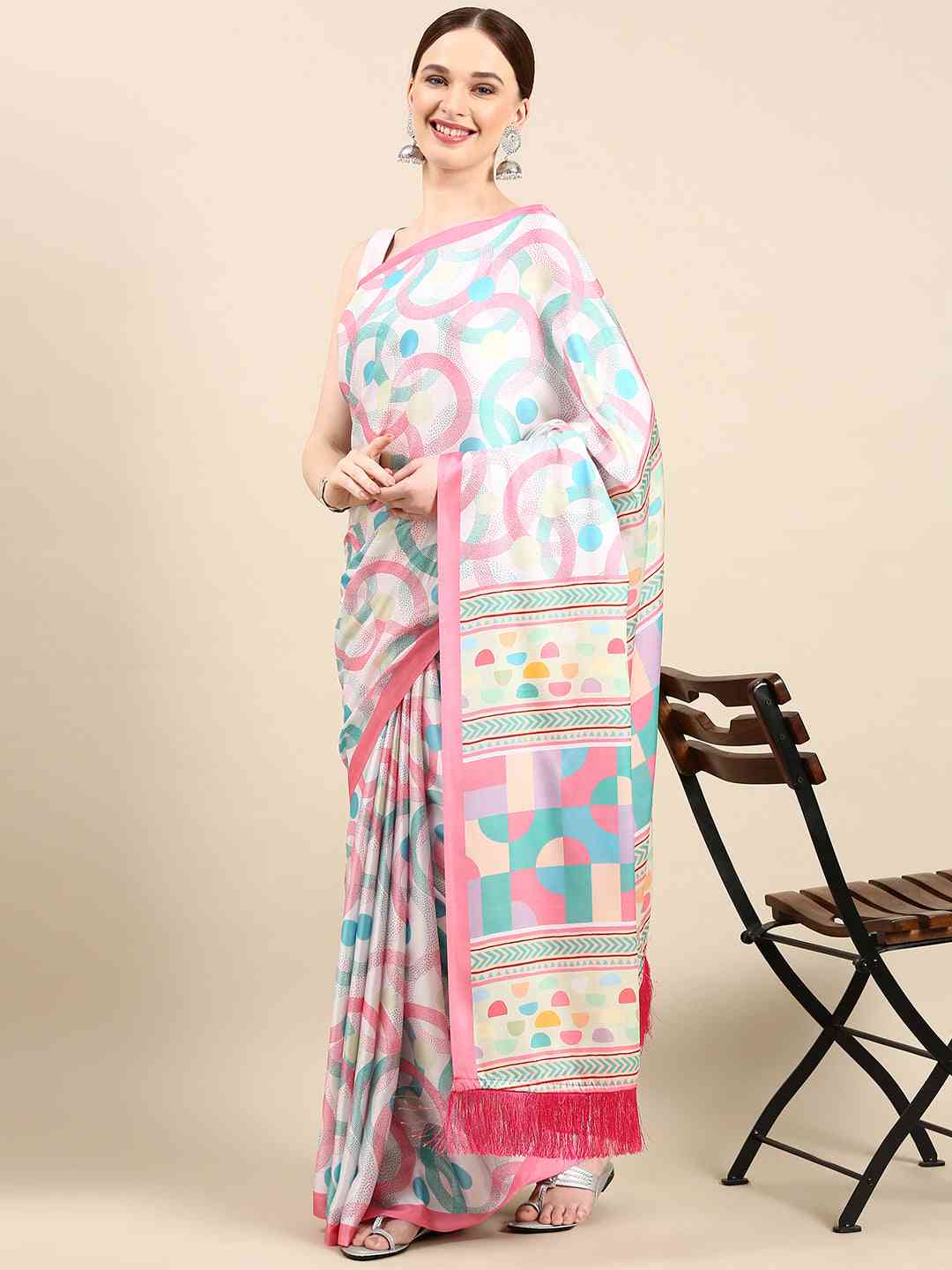 Soft Satin Georgette Pristel Colour Party Wear Saree