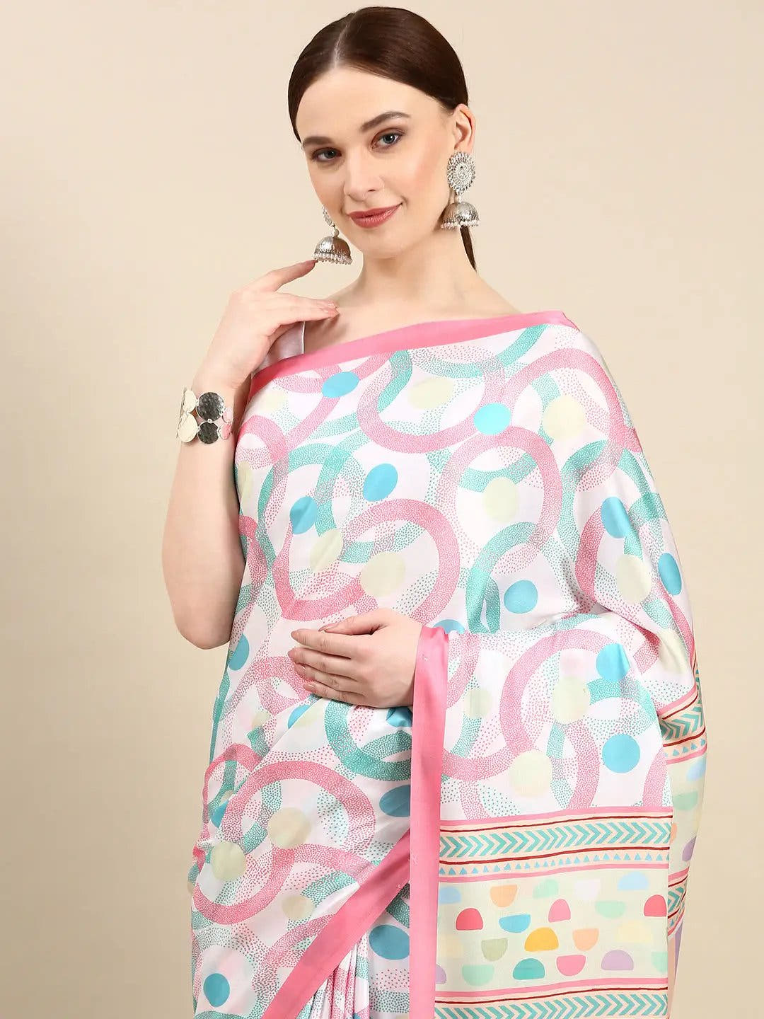 Soft Satin Georgette Pristel Colour Party Wear Saree