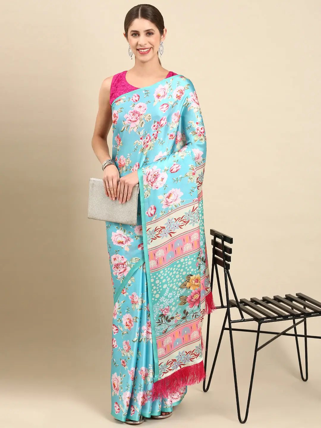 Soft Satin Georgette Pristel Colour Party Wear Saree