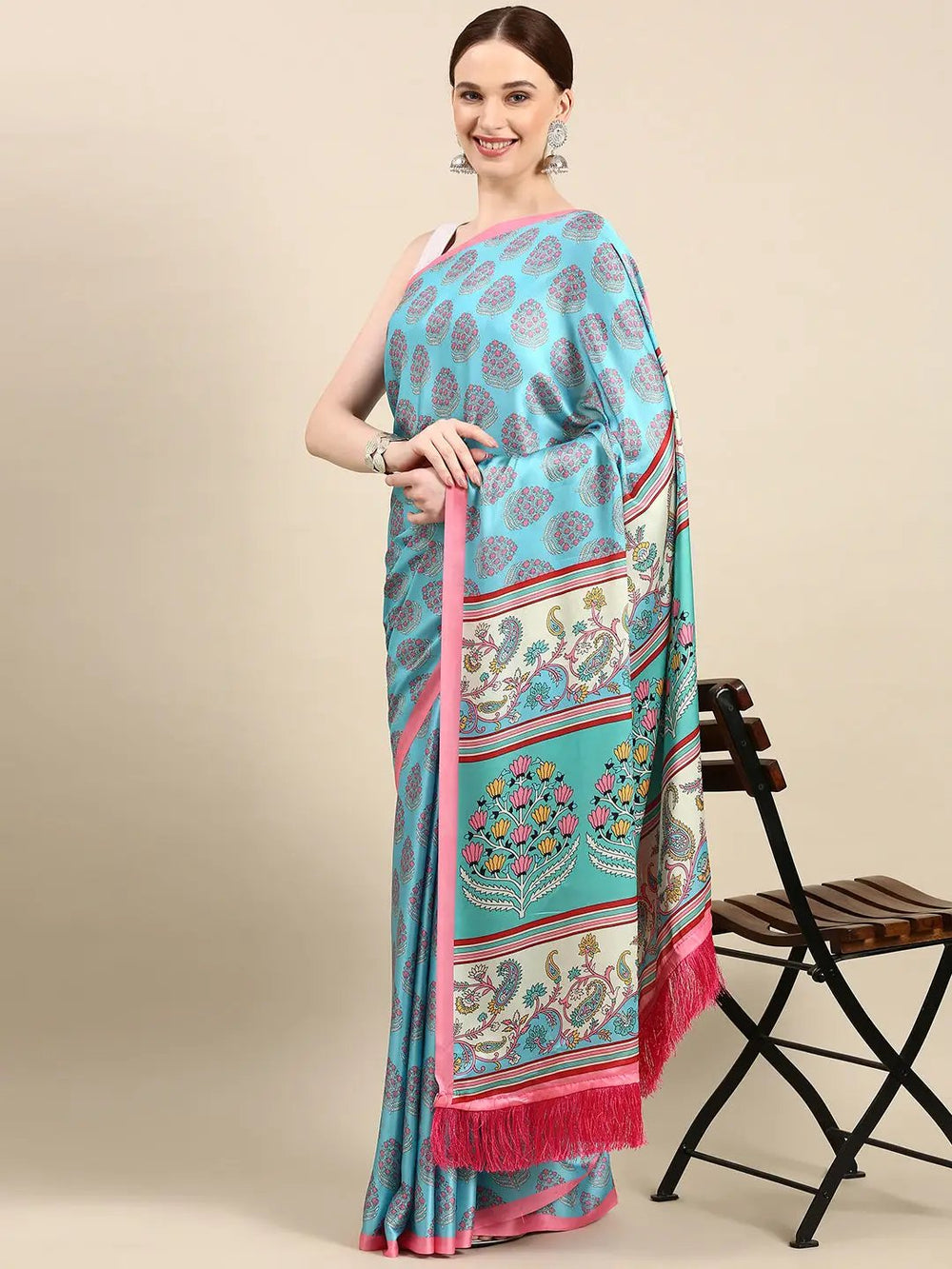 Soft Satin Georgette Pristel Colour Party Wear Saree