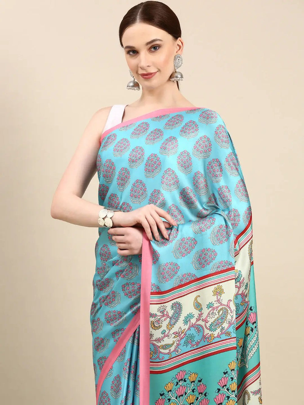 Soft Satin Georgette Pristel Colour Party Wear Saree
